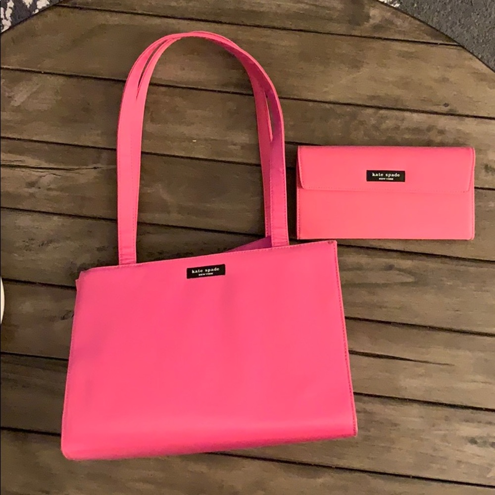 Kaye space pink nylon tote bag and wallet
